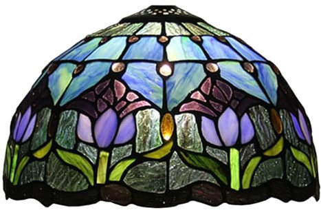 BOTOWI 12 inch Blue Tulip Lamp Shade Replacement Only Tiffany Stained Glass Lampshades Blue Purple Floral Green Leaf Light Cover Fit For Table Lamps Pendant Lights Ceiling Fixtures Home Decor