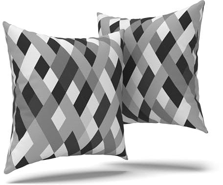 LARAWELL Kissenbezug 80x80 Baumwolle grau schwarz isometrisch Mosaik, 2er Set, Kissenbezüge im Doppelpack Premium