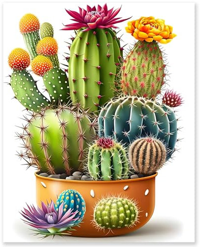 gelrovaled Peinture par Numéros pour Adulte, DIY Peinture Acrylique pour Adultes Enfants débutants Facile sur Toile 40×50 cm avec peintures et pinceaux, Cactus (sans Cadre)