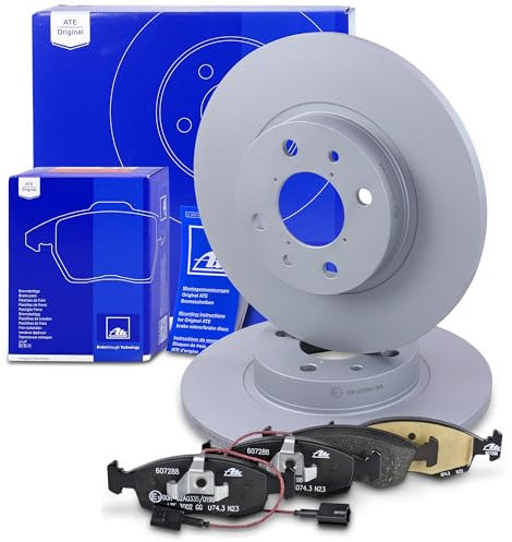 ATE Bremsenset Vorderachse inkl. Bremsscheiben vorne Ø 257 mm voll und Bremsbeläge vorne + Verschleißkontakt Kompatibel mit FIAT 500 (312_), 500 C (312_)