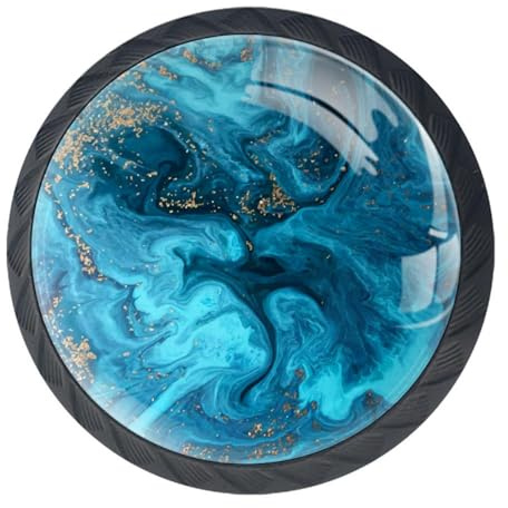 Lot de 4 boutons de tiroir en marbre bleu - Boutons d'armoire ronds en forme de champignon - Poignées de porte pour armoire, placard, tiroir, chambre, salle de bain - Quincaillerie