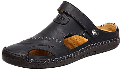 Pantoletter herr lädersandaler sommar pantolett stängda sandaler tofflor glide andas nätclogs sandaler halkfria tofflor sommarskor strandskor bekväma tofflor storlek 38–48, svart, 44 EU