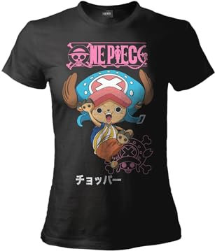 Sabor srl Tony Tony Chopper One Piece T-Shirt. Women's Straw Hat T-Shirt. Official Shirt with Front Print., Black, L