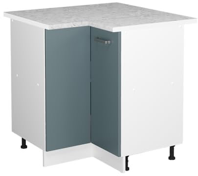 Vicco Eckunterschrank R-Line, Küchen Eckschrank, Blau-Grau/Weiß, 75.6 cm, AP Marmor
