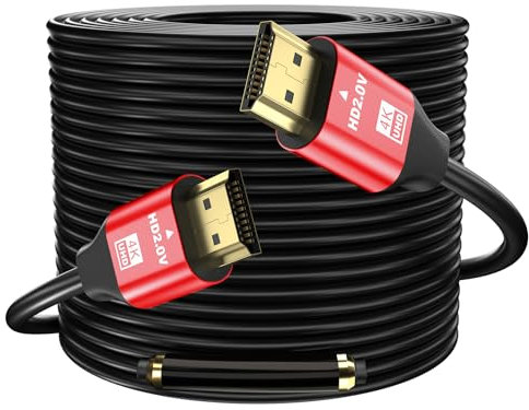 grofyllaa 4K Cable Hdmi 30 m, Hdmi de alta velocidad 2.0 Cable 4K@60Hz 2K@120Hz, conector chapado en oro HDCP 2.2 &2.3 para HDTV/Blu Ray reproducción/proyectores/portátiles /PS4/PS5 (rojo)