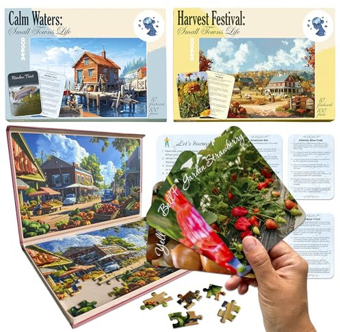 QUOKKA Puzzle 100 Teile Für Senioren - Spiele Für Demenzkranke Menschen - Puzzle Große Teile Senioren - 3 Alzheimer Puzzlespiele für Erwachsene Kleine Stadt - Geschenke für Demenzkranke