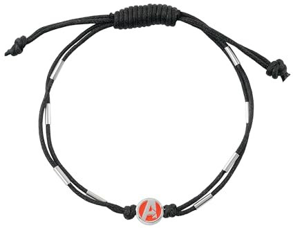 Marvel Armband Avengers aus Sterlingsilber und verstellbarem schwarzem Lederarmband für Kinder, 18 cm