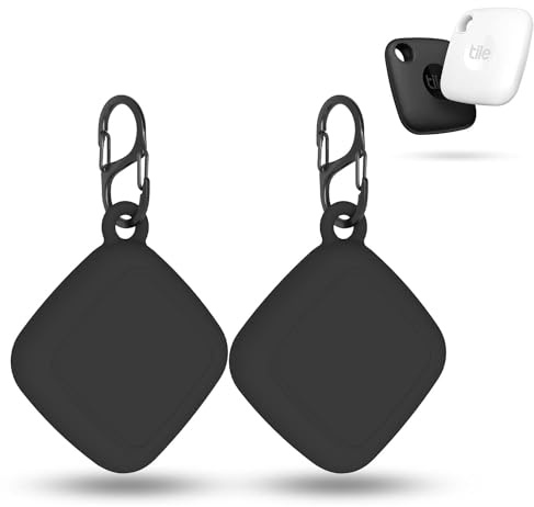 FGERWZ [2 Pack] Silicon Case for Tile Mate 2022 Tracker with Keychains, Tile Mate Holder Anti Lost Hidden Full Cover, Waterproof Tile Mate Case for Keys, Bags, Cat Dog Collar Holder (Black+Black)