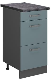 Vicco Küchenunterschrank R-Line, Blau-Grau/Anthrazit, 40 cm mit Schubladen, AP Anthrazit