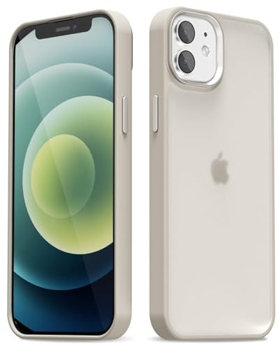 oakxco for iPhone 12/12 Pro Case Clear Hard Shell, Slim Thin Matte Transparent Plastic Cover & Protective Soft Silicone Rubber TPU Bumper, Girly Cute Phone Case for Women Girls, Beige Titanium
