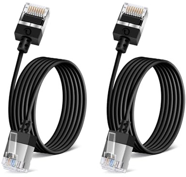 Dutevolns Ultra Sottile Cavo Ethernet Cat 6 2M, 10Gbps 550MHz UTP, 2 Pezzi | Cavo Ethernet Cat 6 Slim, Cavo Cat 6a Flessibile con Spina RJ45, Cavi Patch Cat6 per Router, Modem (Nero).