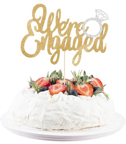 Tyqour Engagement Cake Topper Gold Glitter We're Engaged Cake Topper with Ring Just Engaged Decorations for Engagement Party Decorations Bridal Shower Wedding Engagement Theme Party Decorations
