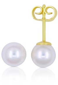 MUAU Schmuck Ohrstecker Gelbgold 750/18K Akoya Perle 6-6.5mm- Premium Echtschmuck für Damen und Herren