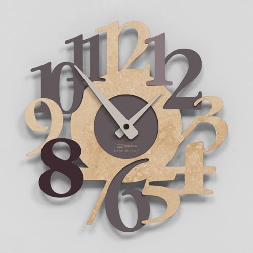 Giallobus - Premium-Uhr - Carved - MDF-Holz - Premium 45x45cm - 18 - Marble Plum - Italienisches Handwerk – geräuschlos – Geschenkidee – modern