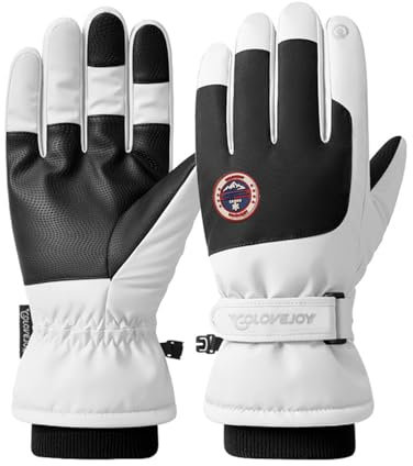 Winterhandschuhe Herren Damen, Thermo Fahrradhandschuhe, wasserdichte Warme Touchscreen WinterHandschuhe, Winter Handschuhe Damen, Sporthandschuhe für Snowboard Ski Outdoor Laufen Wandern (Weiß)