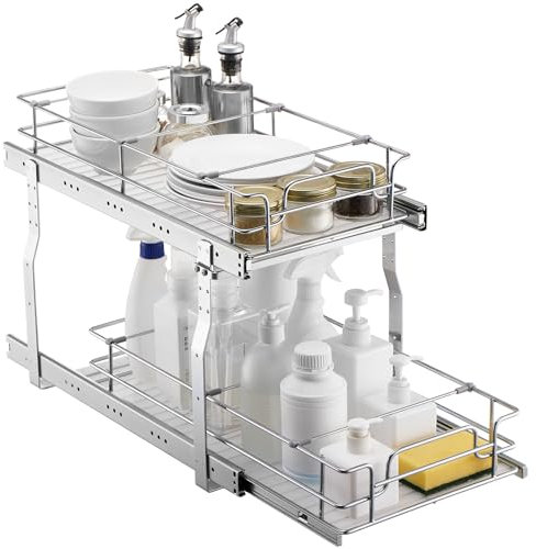 VEVOR Ausziehbarer Spülschrank-Organizer mit 2 Ebenen unter Waschbecken Regal (305 x 533 x 385 mm) Gewürzregal Küchenregal Lagerregal Organizer aus verchromtem Stahl für Küche Badezimmer (1 Stk.)