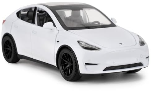 imtfzct 1/32 Tesla Model Y Alu-Automodell, Kinderspielzeugauto mit Pull Back Funktion, Sound- und Lichtmodellauto, Kinderspielzeug mit zu öffnender Tür, Geschenke für 4-7 jährige Kinder(weiß)