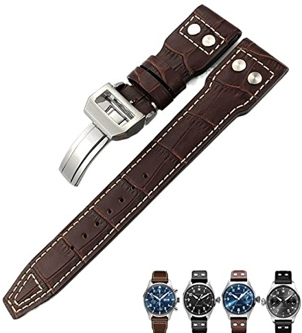 KGFCE Für IWC PILOT Mark PORTUGIESER PORTOFINO Uhrenarmbänder 20mm 21mm 22mm Lederarmband Schwarz Braun Uhrenarmband für Herren Armband(Brown brown,21mm)