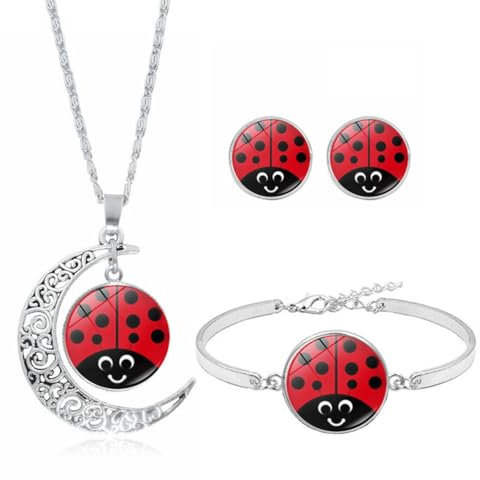 WUSJCOF Ladybug Kostüm Zubehör Set, Tasche Halskette Ohrring Rollenspiel Verkleidung Mädchen Halloween Karneval Kinder (Rot, Schwarz)