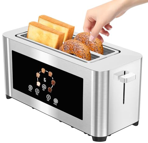 BBday Smart Toaster with Touchscreen, 4 Slices, Lcd Display, 1.6 Long Opening Toaster with 6 Tone Settings, Defrost, Reheat and Removable Tray