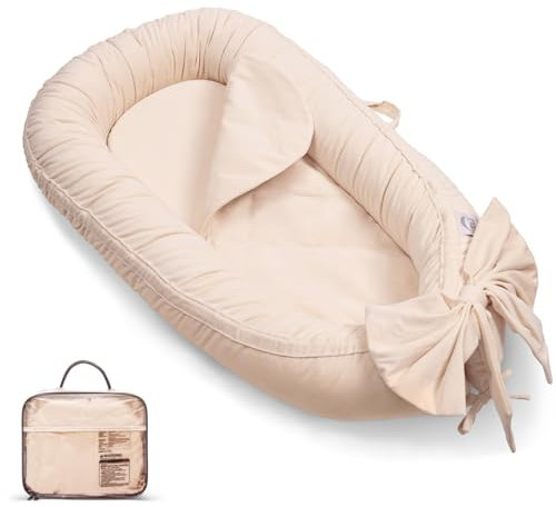 EAQ Babynest Nestchen Baby Weiches Atmungsaktives Baby Bett für Neugeborene Geschenk (Beige)