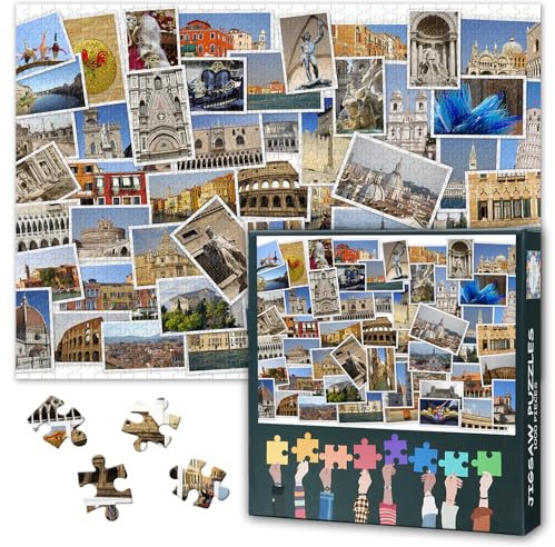 European Landscape 1000 Piece Puzzles for Adults Tourist attractions in Italy Jigsaw Puzzles, Places of Historical Interest Impossible Puzzle, 19.5 x 27.5 Inch