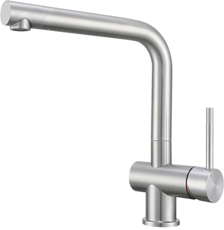 Yamataro Wasserhahn Küche Edelstahl Küchenarmatur mit L-förmigem 360° Schwenkauslauf einhebelmischer küche, Drehbare Düse,wasserhahn für küche