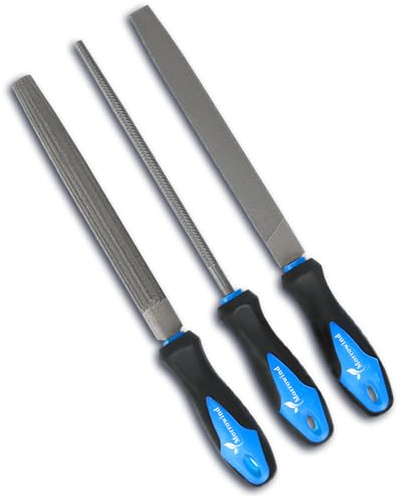 MORROWIND Juego de 3 Limas Metálicas, Limas de Acero al Carbono de 8 Pulgadas con Formas Plana, Semirredonda y Redonda, Herramientas Manuales Resistentes para Metal, Madera, Plástico y más, Azul