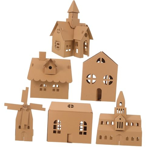 Angoily 6 Stück Kleiner Papphäuser aus Karton zum Basteln und Bemalen für Kinder Kreatives Selbstgemacht Papiermodellhaus als Weihnachtsdekoration für Hause und Park