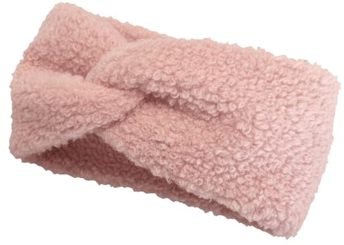 styleBREAKER Damen Stirnband Teddyfell Optik, Rose | Twist-Knoten, 21 cm Bundweite, dehnbar für 56-59 cm Kopfumfang, 100% Viskose, wärmender Ohrenwärmer.