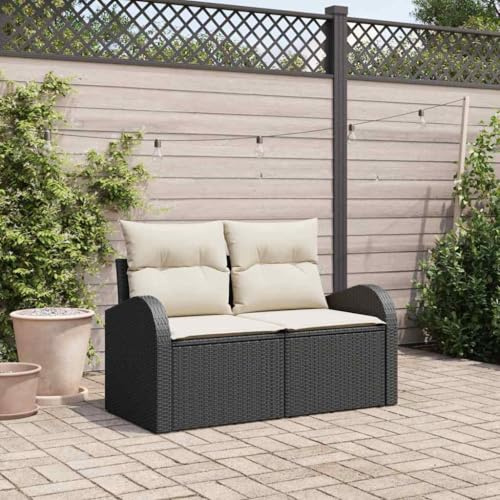 Mandloder Gartensofa Schwarz 124x62x69cm aus Poly-Rattan, wetterfestes Loungesofa mit Stahlrahmen, für Terrasse, Balkon, Outdoor-Möbel