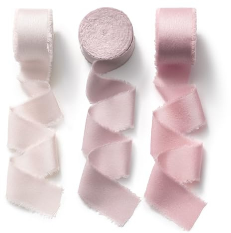 CHUQING Nastri regalo in raso, nastri per confezioni regalo, 3 rotoli da 2,5 cm x 6,4 m, rosa cipria, rosa antico, rosa chiaro