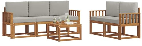 vidaXL Outdoor-Sofagarnitur mit Kissen 6 pcs Natürlich und Hellgrau, Outdoor-Sofa, modernes Modul-Design, Lounge-Set für Terrassen, strapazierfähige Gartenmöbel für den Outdoor-Komfort