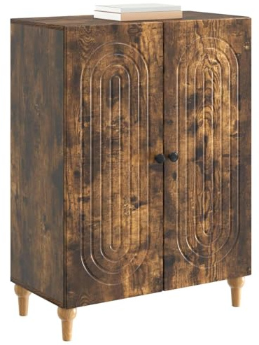 vidaXL Sideboard Geräucherte Eiche 66 x 34,5 x 90 cm Holzwerkstoff, Wohnzimmer Aufbewahrung, Rechteckige Anrichte, Moderner Stil, Großer Schrank mit Regalen, Minimalistische Streifenmuster