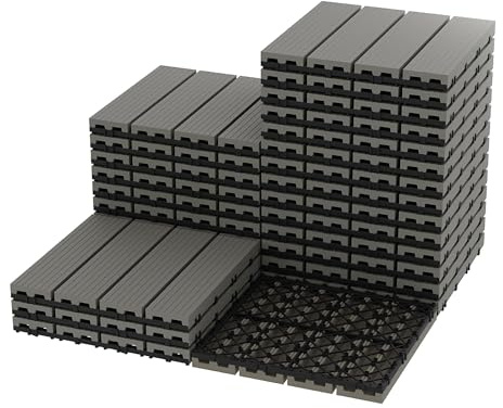 9-Pack Plastic Interlocking Decking Tiles, 30x30cm Waterproof Outdoor Patio Flooring, All-Weather Garden Floor Tiles for Balcony, Terrace and Pool (Teak, 2.5 Sq m)