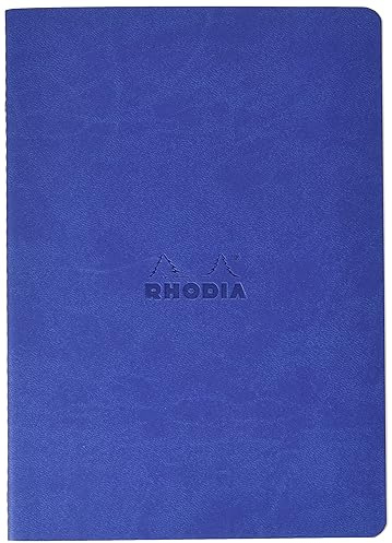 RHODIA 116458C - Soft Saphir Textile Stitch Notebook - A5 - Dot Dot - 64 pages - Ivory Clairefontaine Paper 90 g/m - Faux Leather Cover - Rhodiarama Collection