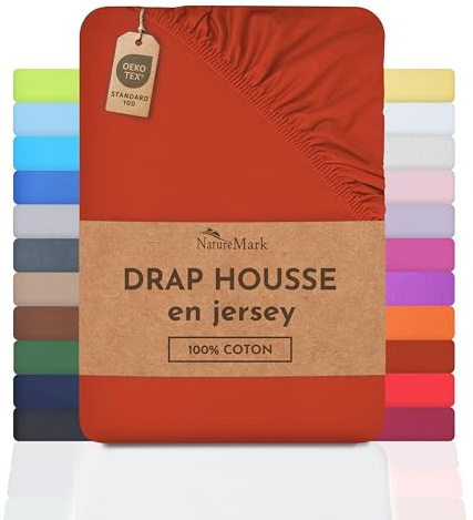 NatureMark Jersey Spannbettlaken, Spannbetttuch 100% Baumwolle in vielen Größen und Farben MARKENQUALITÄT ÖKOTEX Standard 100 | 90 x 200 cm - 100 x 200 cm - rost rot