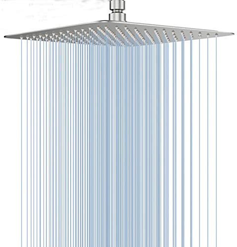 GGStudy 12 Inch Square Stainless Steel Shower Head - Rain Style Shower Head Brushed Nickel