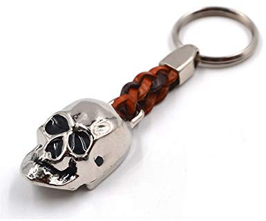 ClaroSchmuck Schlüssel-Anhänger Totenkopf Schlüsselring aus Metall Stärke 2 mm, Band aus Kunstleder, Gesamtlänge ca. 9cm
