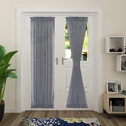 Aquazolax Türvorhang aus Leinen, transparent, mit elegantem Gewebe und strukturierter Textur, halbtransparent, für Terrassentür, 1 Panel, 52 x 72 cm, Grau