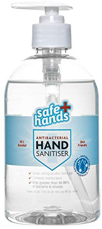 Safe Hands | Hand Sanitiser Gel | 500ml | 70% Alcohol | Antibacterial & Antiviral | Hand Sanitizer | Contains Moisturisers | Suitable for Home & Work | Tested & Certified | Frequent Use