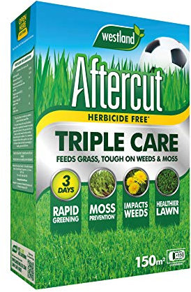 Aftercut 20400505 Herbicide Free Lawn Triple Care 150m2 Large Box, Yellow, 5.25 kg