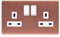 Lieber Brushed Copper 13A 2 Gang Switched Plug Socket, Double Pole - White Insert Screwless