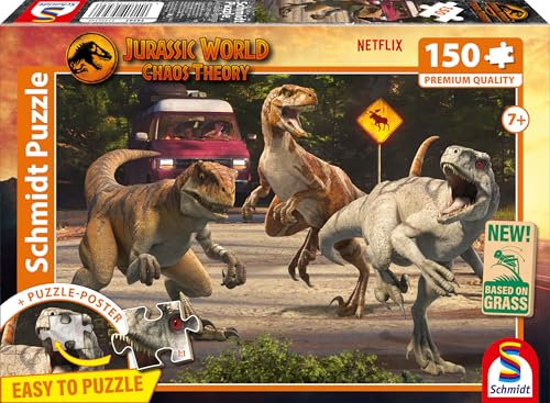 Schmidt Spiele 56562 Jurassic World, Angriff der Velociraptoren, 150 Teile Kinderpuzzle aus Graspappe