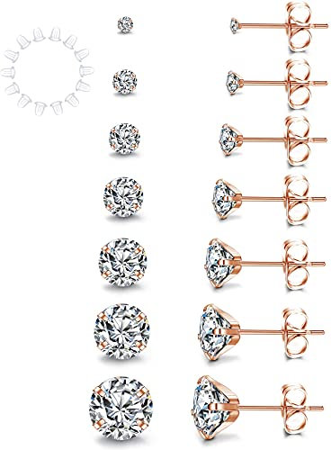 YADOCA 7 Paare Damen Ohrstecker Silber Zirkonia Ohrstecker Ohrringe Set 316L Edelstah Hypoallergen Unisex Klein Schlafen Knorpel Ohrstecker 2-8mm