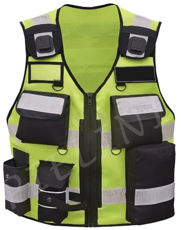 By Johanna Sicherheitsweste Multifunktionsweste Kennzeichnungsweste Schutzweste Werkschutz Securityweste Reflektoren weste Einsatzweste Reflektierend 201 Gelb Schwarz+ 2 Patch CREW