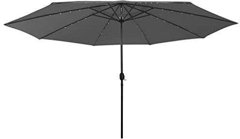 vidaXL Sonnenschirm mit LED-Leuchten Metallmast Ampelschirm Gartenschirm Marktschirm Strandschirm Kurbelschirm Terrassenschirm 400cm Anthrazit