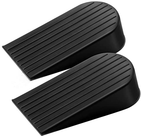 Black Extra Large 2 Pack Door Stopper, 1.9 Inch High, Floor Rubber Reusable, Prevent Door Gaps and Lock-Outs