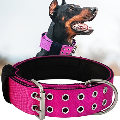 Hundehalsband für große Hunde – 5.1 cm Hot Pink Halsbänder mit Griff für extra große Rassen, strapazierfähiges K9-Nylon, taktisches Halsband XL, Rottweiler, 43.2 - 55.9 cm