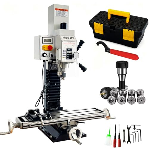 INTBUYING Benchtop Mini Milling Drilling Machine Brushless Precision Mill Drill Lathe, 50-2250rpm, 19in X-Axis Stroke R8 Spindle for Home DIY Metal Wood Plastic Processing RCOG-25V 1100W 110V